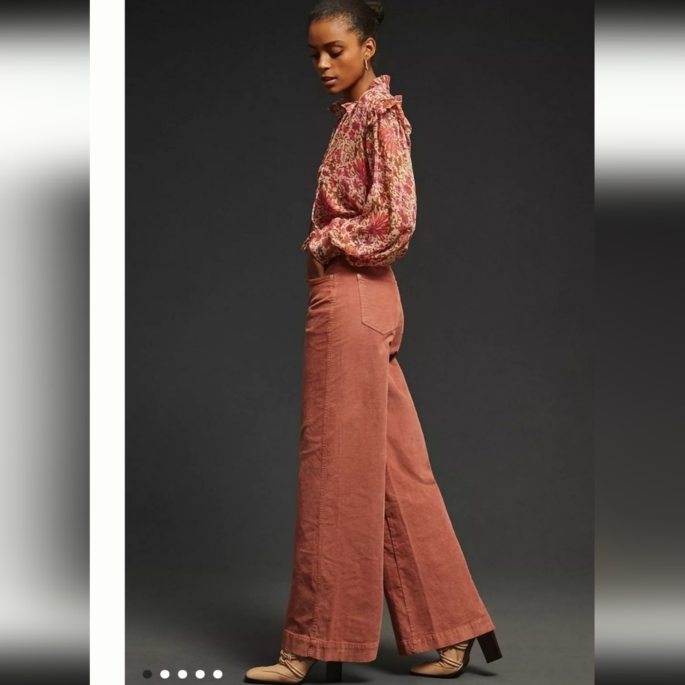 Pilcro Anthropologie Elegant Pink Suede Type Women's Wide Legged Pants_30 - Picture 4 of 10